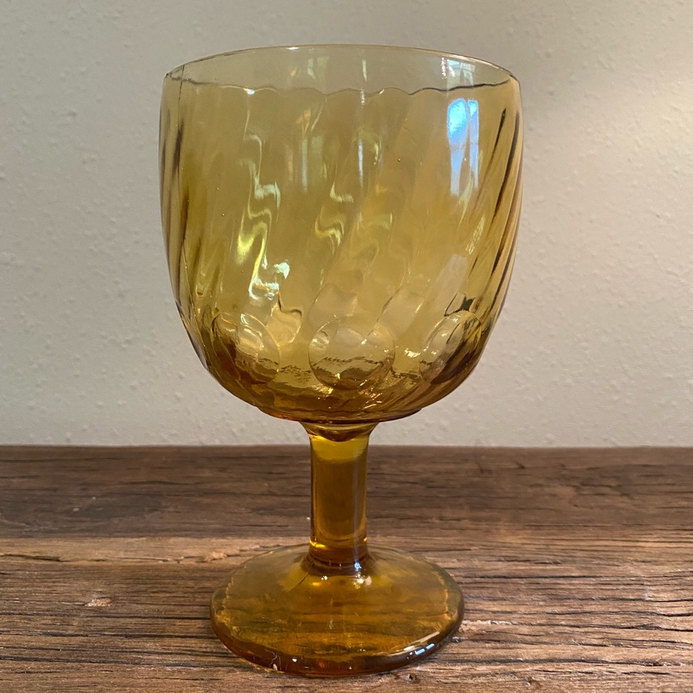 Hoffman House Thumbprint Swirl Glass Goblet 
One Yellow